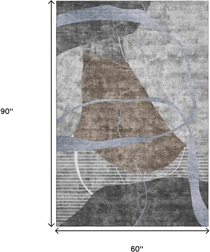 Chocolate Blue And Gray Abstract Geometric Washable Area Rug With UV Protection Photo 3