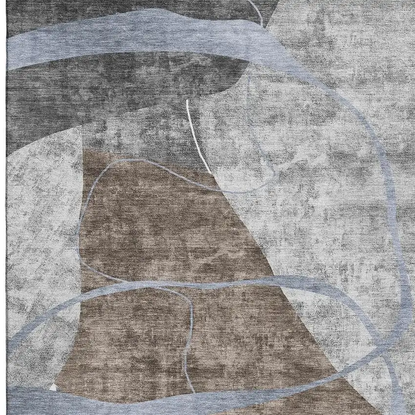 Chocolate Blue And Gray Abstract Geometric Washable Area Rug With UV Protection Photo 4