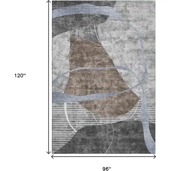 Chocolate Blue And Gray Abstract Geometric Washable Area Rug With UV Protection Photo 3