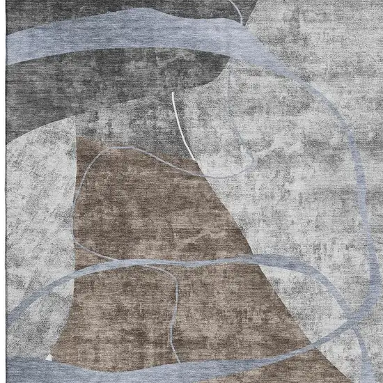 Chocolate Blue And Gray Abstract Geometric Washable Area Rug With UV Protection Photo 3