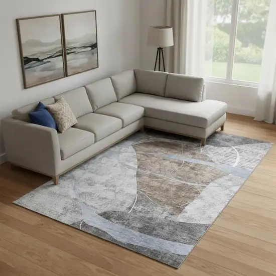 Chocolate Blue And Gray Abstract Geometric Washable Area Rug With UV Protection Photo 1