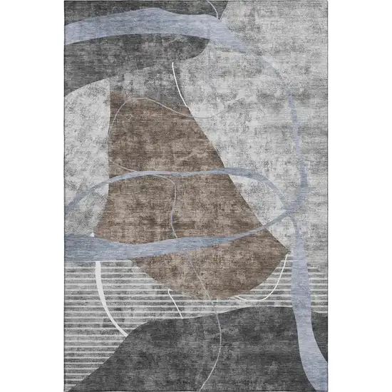 Chocolate Blue And Gray Abstract Geometric Washable Area Rug With UV Protection Photo 1