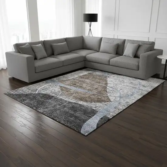 Chocolate Blue And Gray Abstract Geometric Washable Area Rug With UV Protection Photo 2