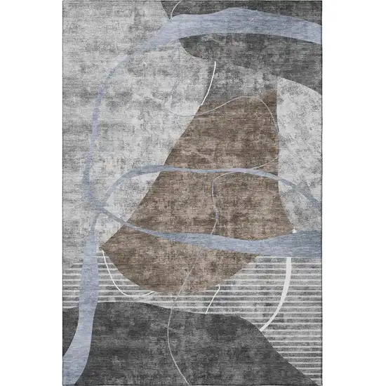 Chocolate Blue And Gray Abstract Geometric Washable Area Rug With UV Protection Photo 4