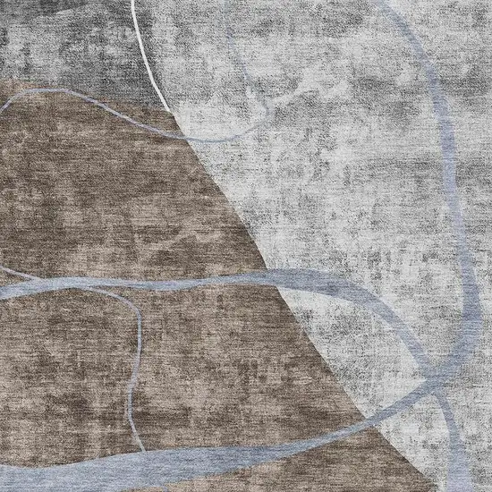 Chocolate Blue And Gray Abstract Geometric Washable Area Rug With UV Protection Photo 3