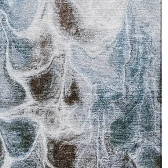 Chocolate Blue And Gray Abstract Washable Area Rug With UV Protection Photo 3