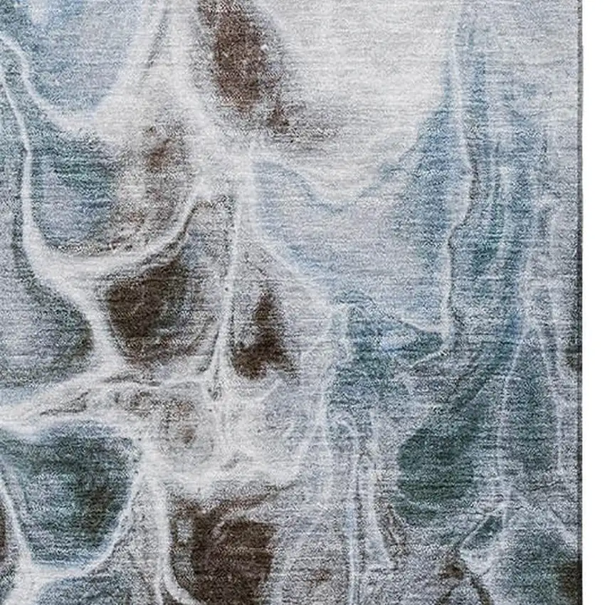 Chocolate Blue And Gray Abstract Washable Area Rug With UV Protection Photo 3