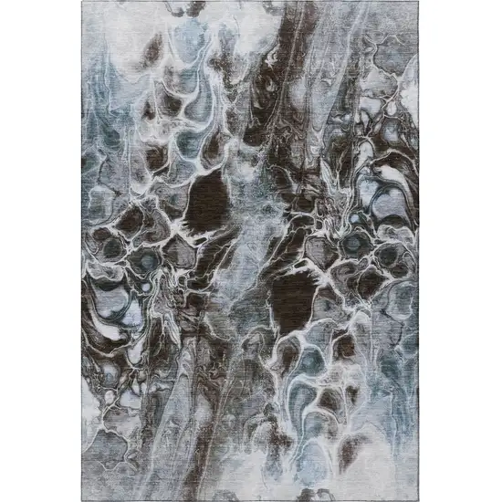Chocolate Blue And Gray Abstract Washable Area Rug With UV Protection Photo 4