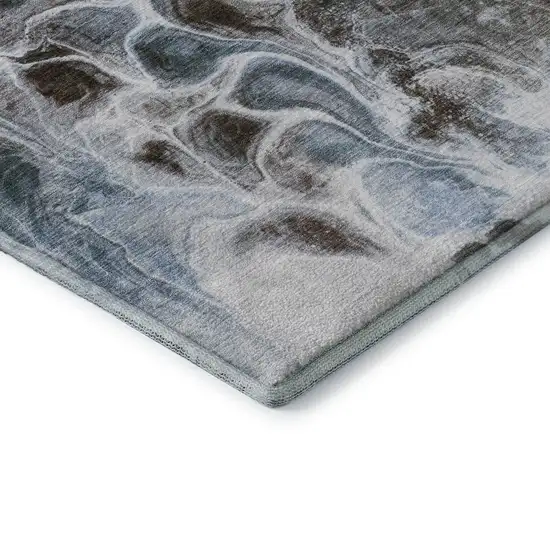 Chocolate Blue And Gray Abstract Washable Area Rug With UV Protection Photo 8