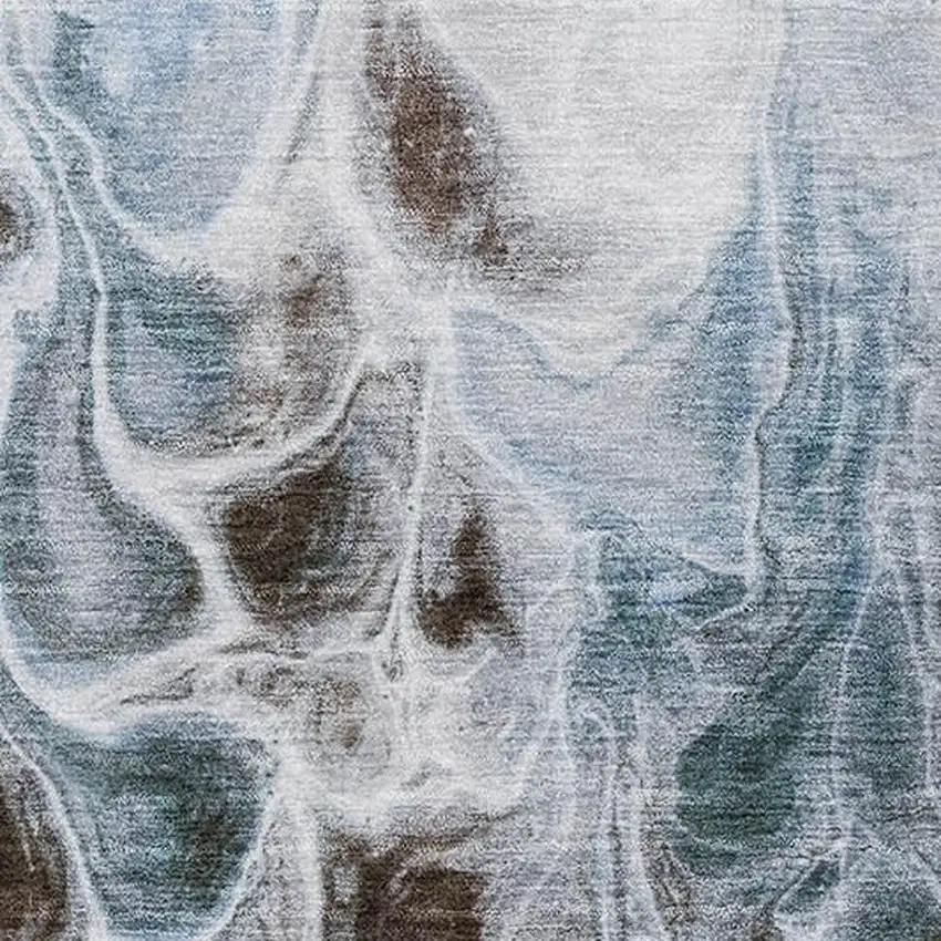 Chocolate Blue And Gray Abstract Washable Area Rug With UV Protection Photo 3