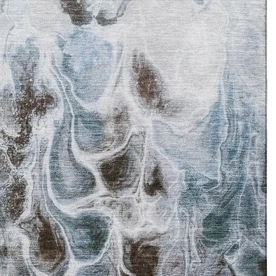 Chocolate Blue And Gray Abstract Washable Area Rug With UV Protection Photo 4
