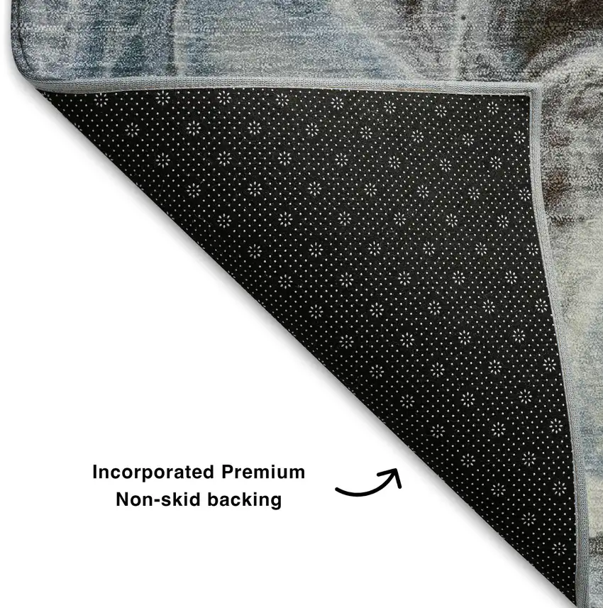 Chocolate Blue And Gray Abstract Washable Area Rug With UV Protection Photo 7