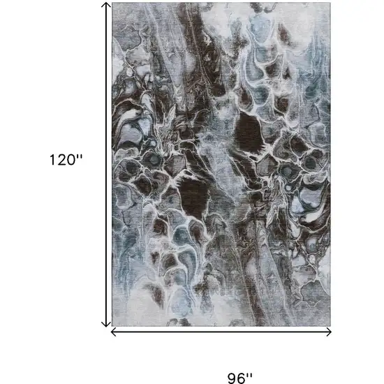 Chocolate Blue And Gray Abstract Washable Area Rug With UV Protection Photo 9
