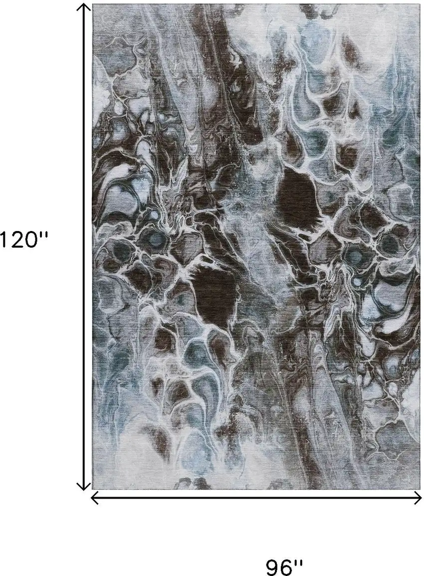 Chocolate Blue And Gray Abstract Washable Area Rug With UV Protection Photo 9