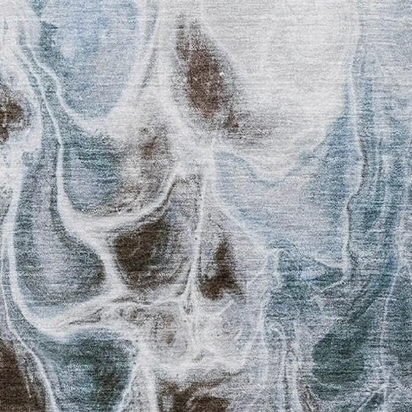 Chocolate Blue And Gray Abstract Washable Area Rug With UV Protection Photo 3