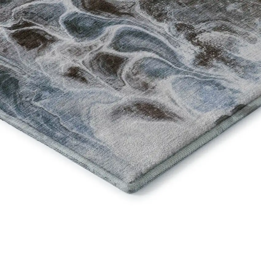 Chocolate Blue And Gray Abstract Washable Area Rug With UV Protection Photo 8