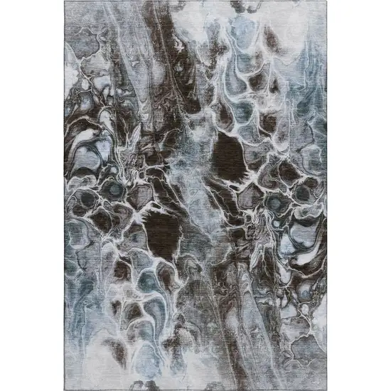 Chocolate Blue And Gray Abstract Washable Area Rug With UV Protection Photo 1