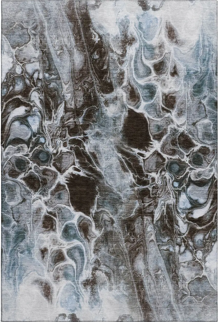 Chocolate Blue And Gray Abstract Washable Area Rug With UV Protection Photo 1