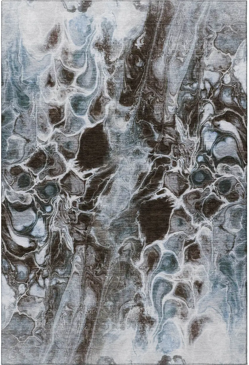 Chocolate Blue And Gray Abstract Washable Area Rug With UV Protection Photo 4