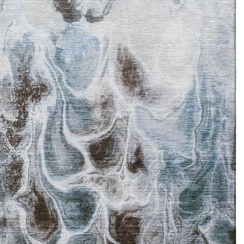 Chocolate Blue And Gray Abstract Washable Area Rug With UV Protection Photo 3