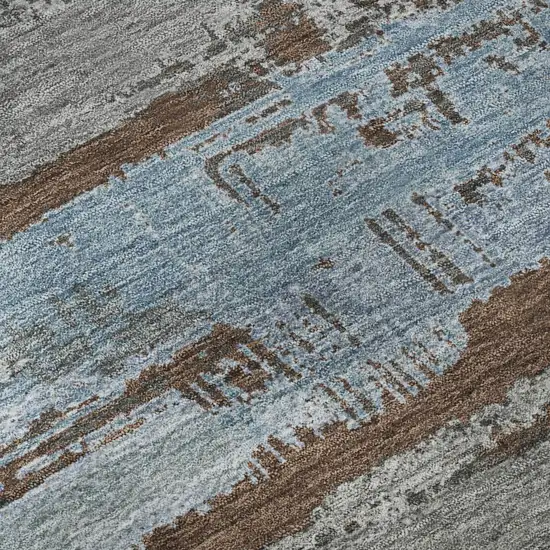 Chocolate Blue And Gray Striped Washable Area Rug With UV Protection Photo 9