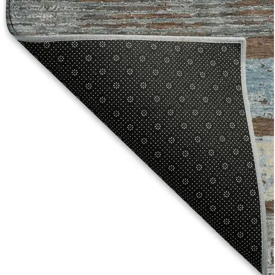 Chocolate Blue And Gray Striped Washable Area Rug With UV Protection Photo 6