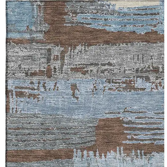 Chocolate Blue And Gray Striped Washable Area Rug With UV Protection Photo 2