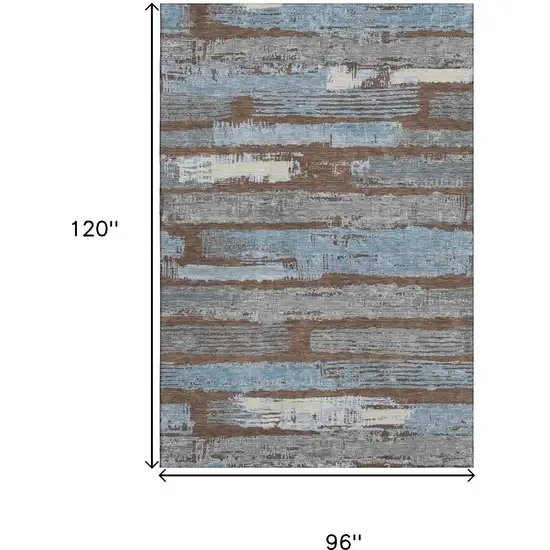 Chocolate Blue And Gray Striped Washable Area Rug With UV Protection Photo 6