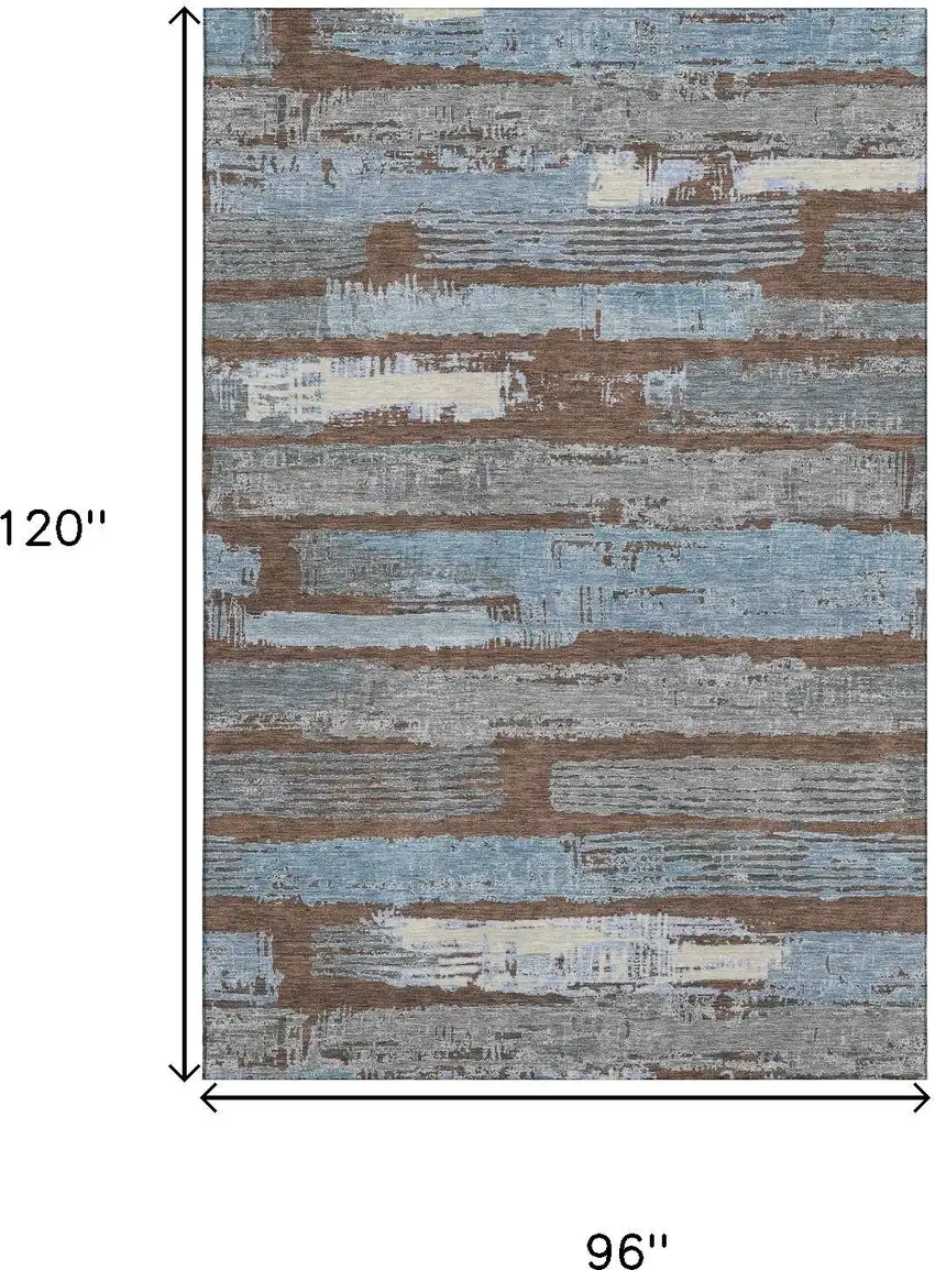 Chocolate Blue And Gray Striped Washable Area Rug With UV Protection Photo 6