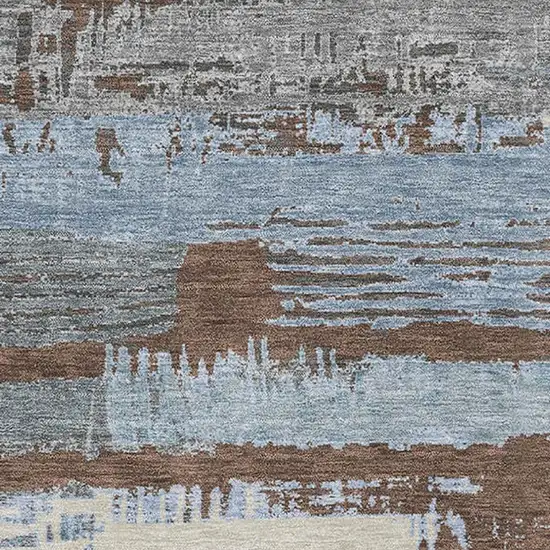 Chocolate Blue And Gray Striped Washable Area Rug With UV Protection Photo 2