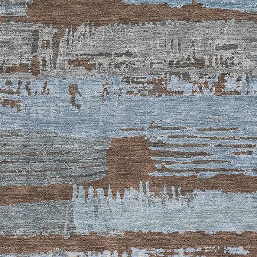 Chocolate Blue And Gray Striped Washable Area Rug With UV Protection Photo 2