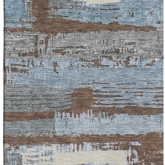 Chocolate Blue And Gray Striped Washable Area Rug With UV Protection Photo 3