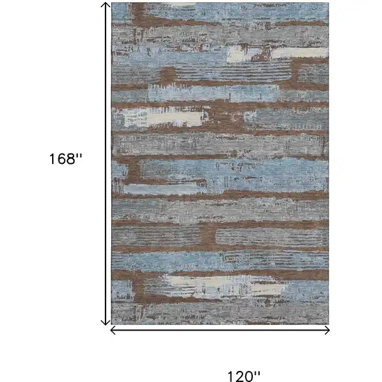 Chocolate Blue And Gray Striped Washable Area Rug With UV Protection Photo 9