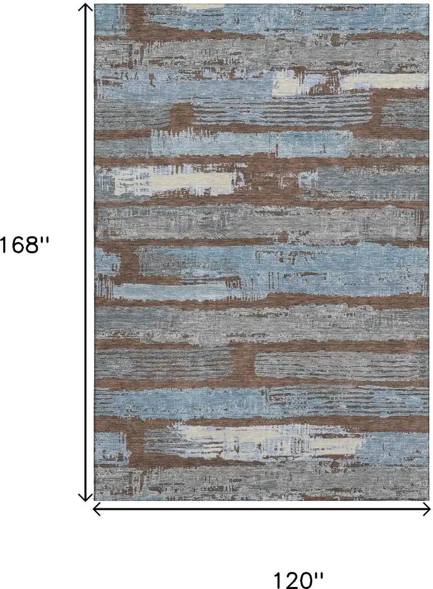 Chocolate Blue And Gray Striped Washable Area Rug With UV Protection Photo 9