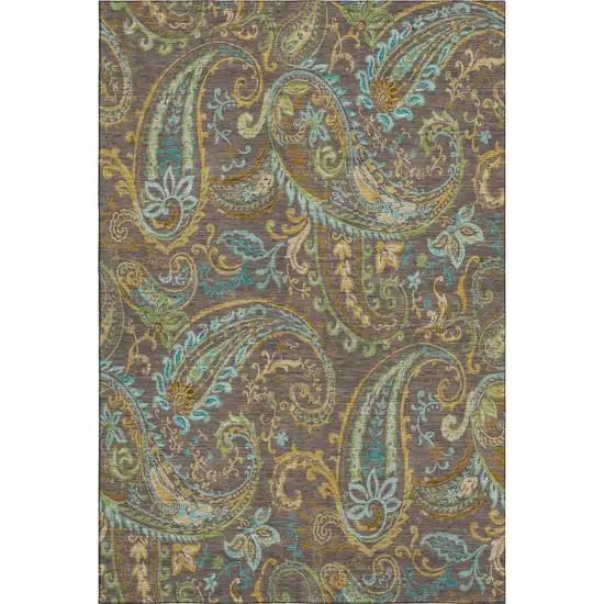 Chocolate Blue And Green Paisley Washable Area Rug With UV Protection Photo 1