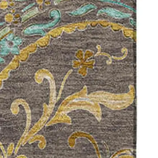 Chocolate Blue And Green Paisley Washable Area Rug With UV Protection Photo 3