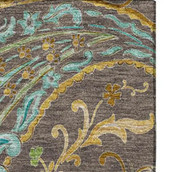 Chocolate Blue And Green Paisley Washable Area Rug With UV Protection Photo 4