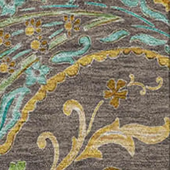 Chocolate Blue And Green Paisley Washable Area Rug With UV Protection Photo 3