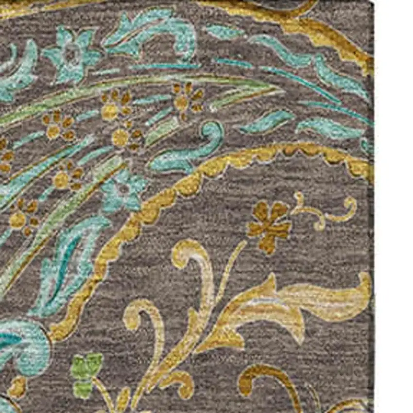Chocolate Blue And Green Paisley Washable Area Rug With UV Protection Photo 4