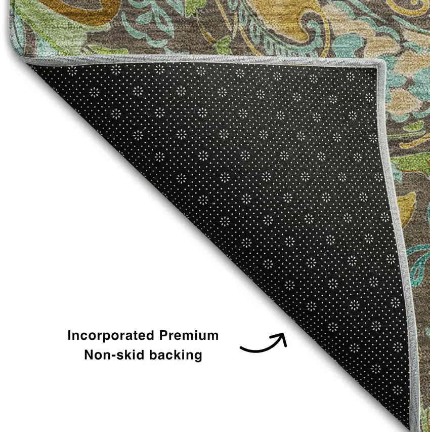 Chocolate Blue And Green Paisley Washable Area Rug With UV Protection Photo 7