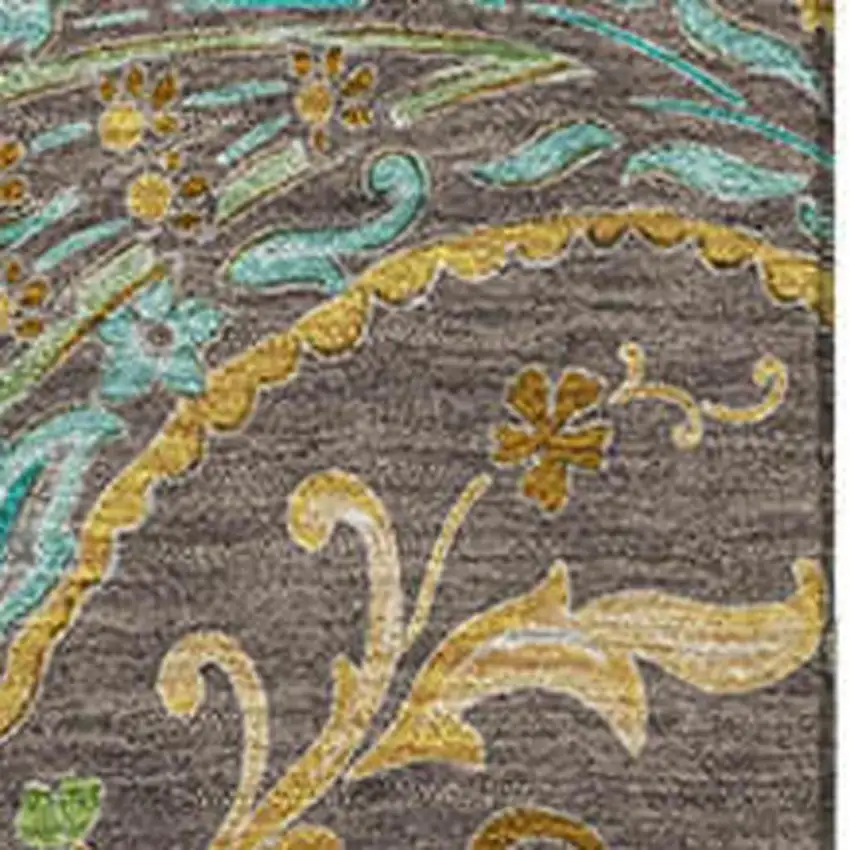 Chocolate Blue And Green Paisley Washable Area Rug With UV Protection Photo 3