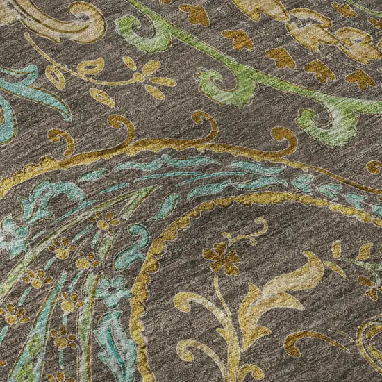Chocolate Blue And Green Paisley Washable Area Rug With UV Protection Photo 9
