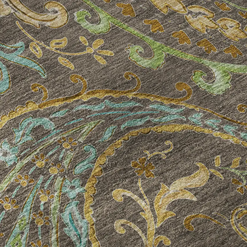 Chocolate Blue And Green Paisley Washable Area Rug With UV Protection Photo 9