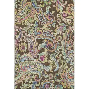 Photo of Chocolate Blue And Pink Paisley Washable Area Rug With UV Protection