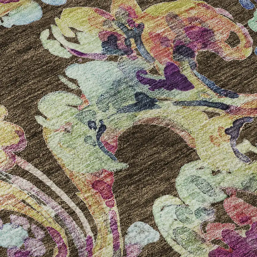 Chocolate Blue And Pink Paisley Washable Area Rug With UV Protection Photo 9