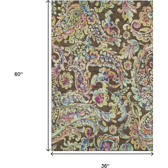 Chocolate Blue And Pink Paisley Washable Area Rug With UV Protection Photo 3