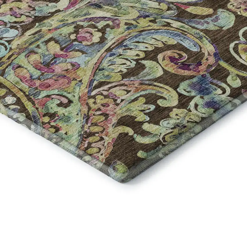Chocolate Blue And Pink Paisley Washable Area Rug With UV Protection Photo 7
