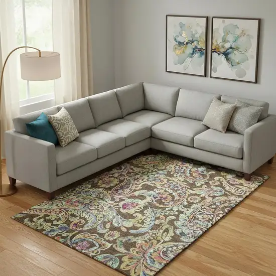 Chocolate Blue And Pink Paisley Washable Area Rug With UV Protection Photo 1