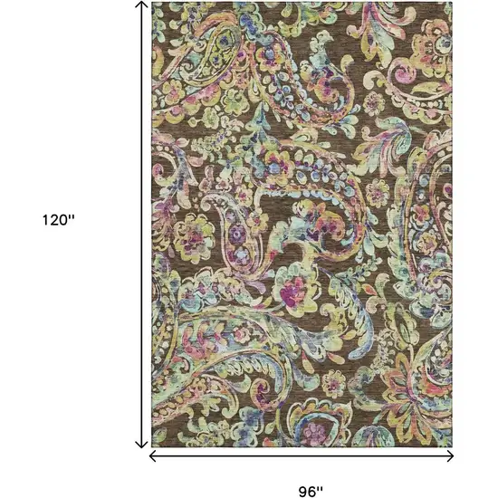 Chocolate Blue And Pink Paisley Washable Area Rug With UV Protection Photo 3