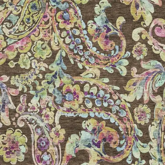 Chocolate Blue And Pink Paisley Washable Area Rug With UV Protection Photo 3